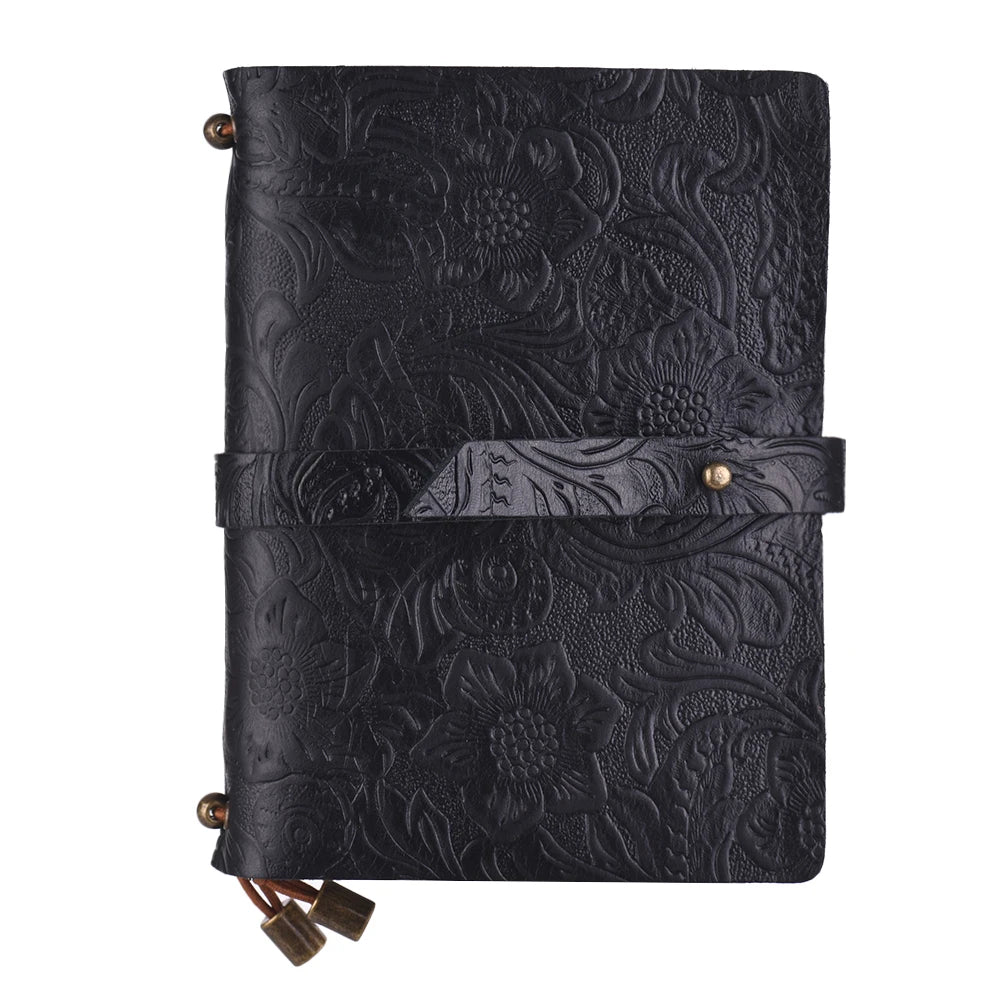 Classic leather travel journal with embossed design and refillable