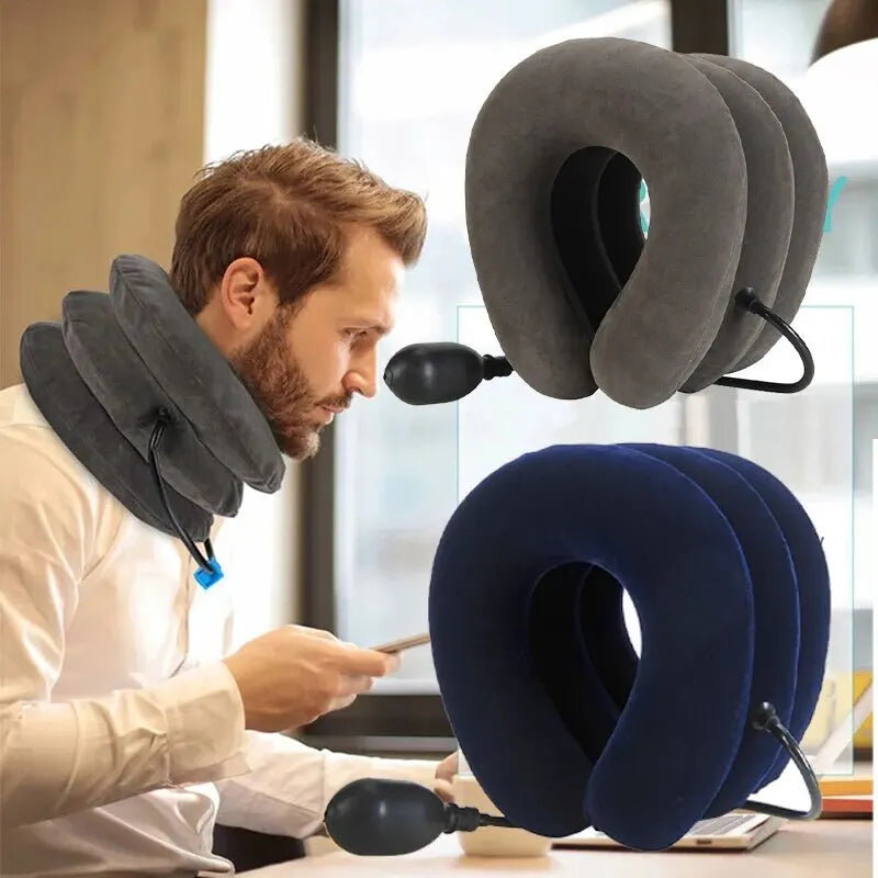 Inflatable neck cushion for stress relief and cervical support massage