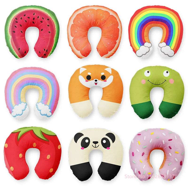 Colorful cartoon neck pillow for travel, cute and inflatable